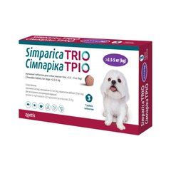 Simparica TRIO Таблетки від глистів, бліх та кліщів для собак вагою від 2.5 до 5 кг